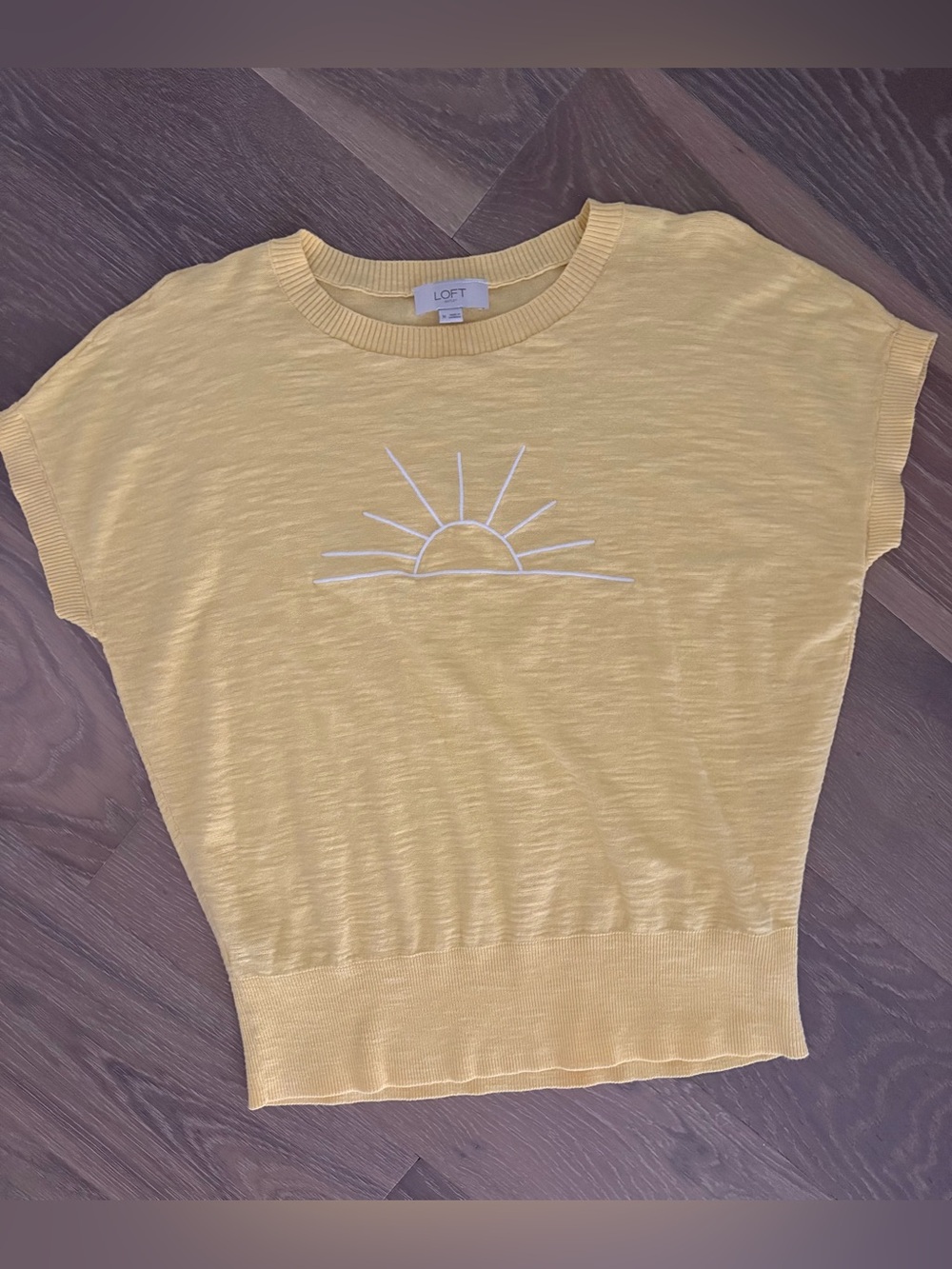 LOFT Yellow Sun Embroidered Short Sleeve Top